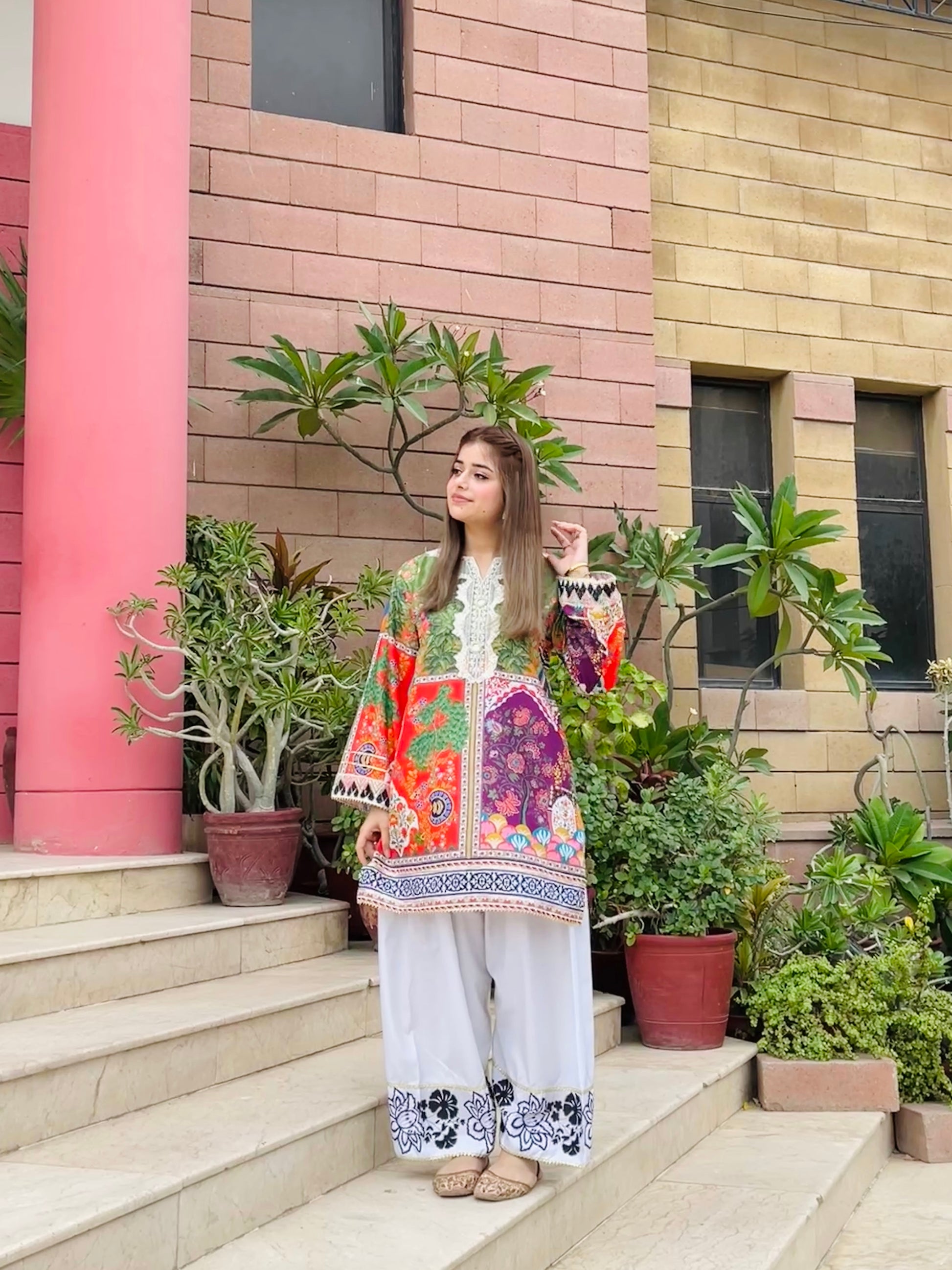 Embroidered viscose lawn farshi shalwar 2 piece, ready to wear women's suit Pakistan