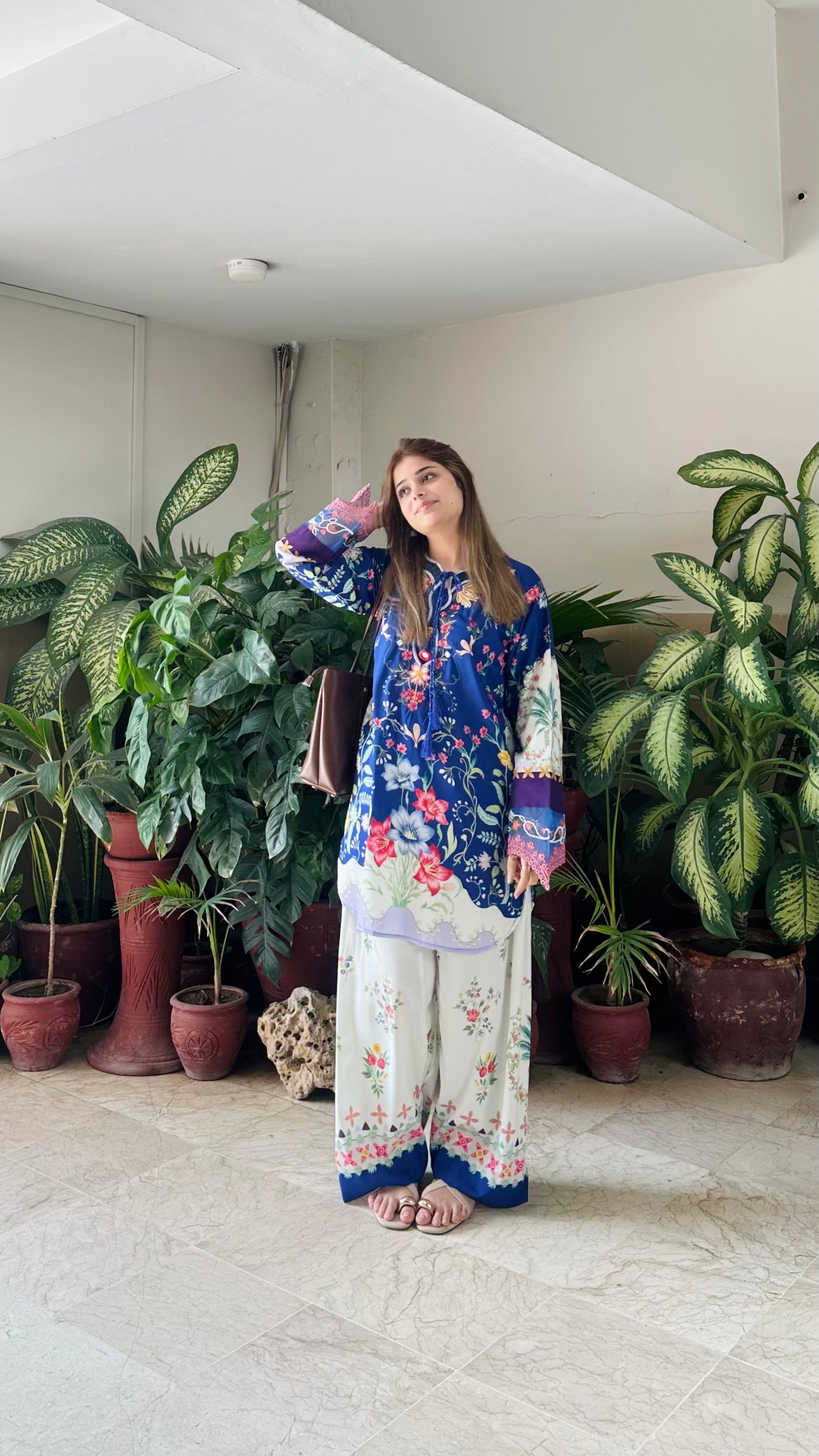 Royal Azure digital printed suit with cream printed trousers for women Pakistan