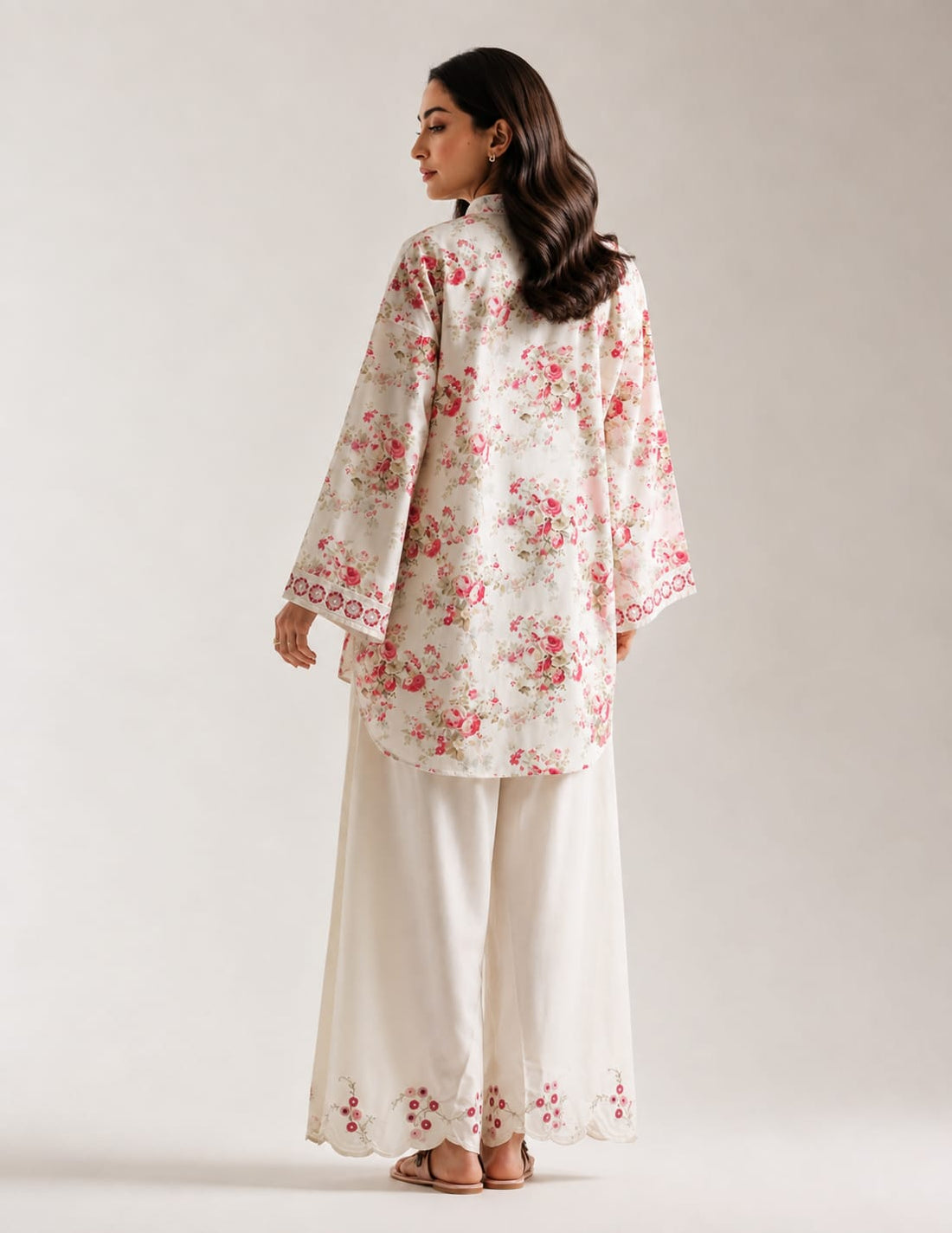 Floral Grace embroidered and printed premium lawn 2 piece suit for women, front view — Threads and Reels Pakistan
