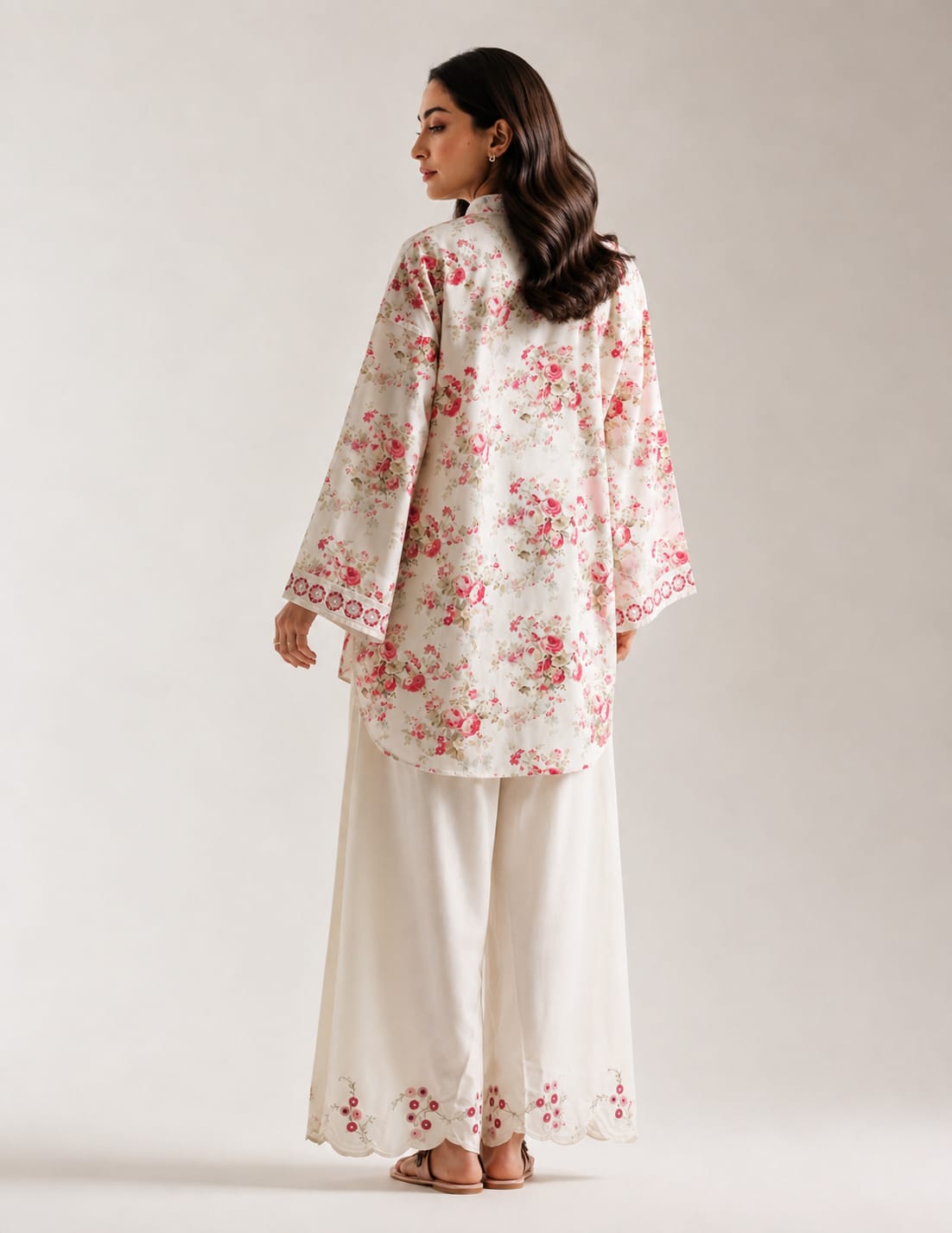 Floral print lawn kurta with embroidery detailing, women's 2 piece Pakistan