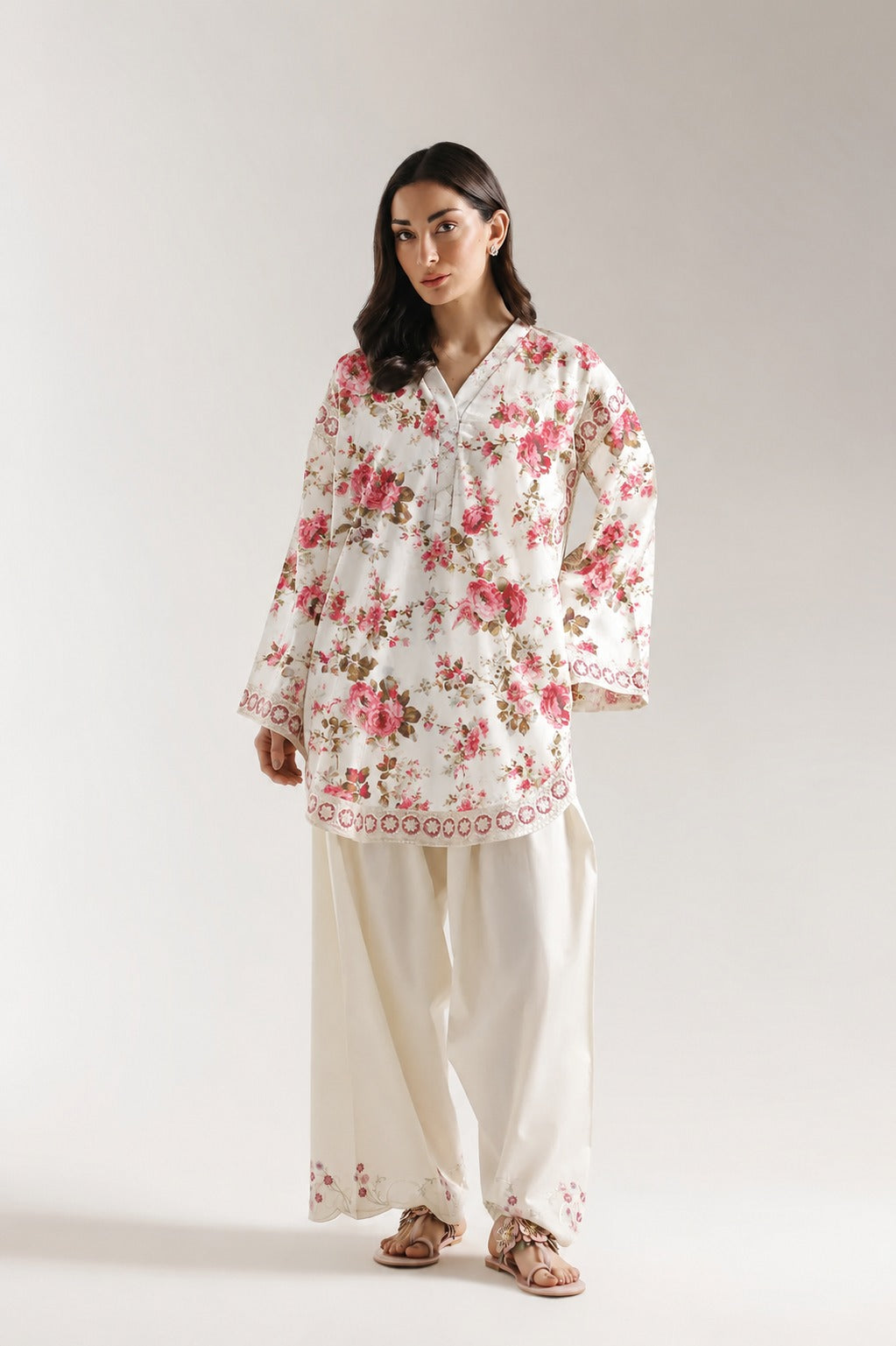 Full length view of Floral Grace embroidered printed lawn 2 piece suit for women Pakistan